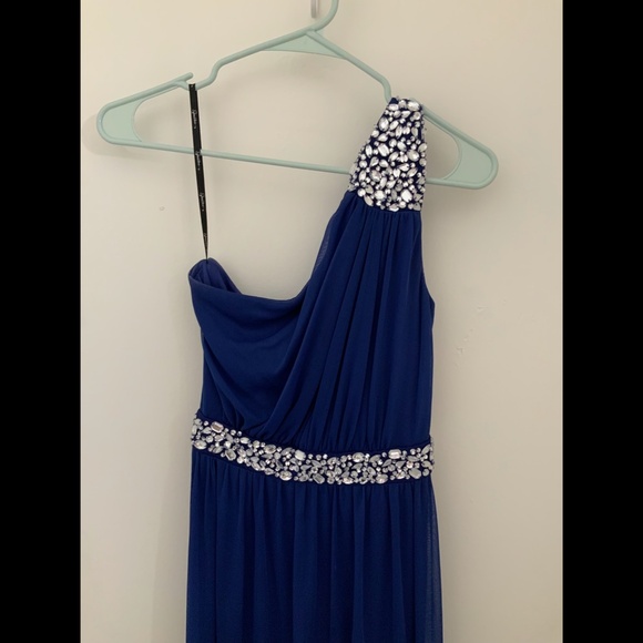 royal blue & silver one shoulder long prom dress size 3 - Picture 2 of 4